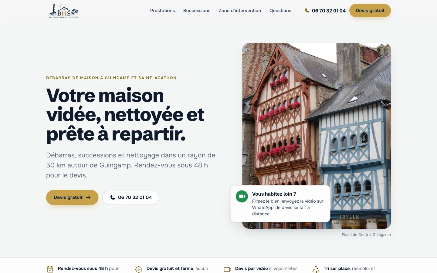 Page d'accueil du site de Bretagne Habitat Services à Guingamp, réalisé par Visible Studio